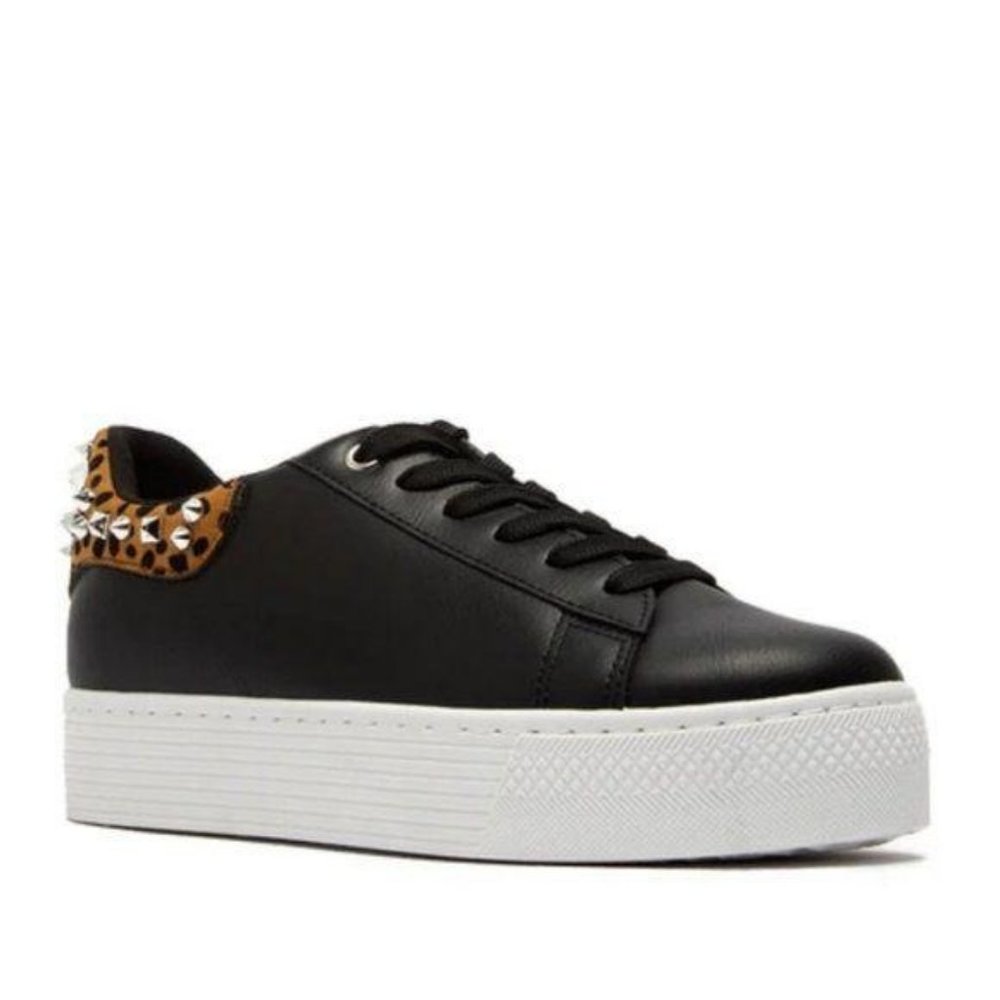 !! NEW !! Black Platform Sneakers w/ Studded Leopard Detail - Picture 3 of 5